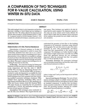 A Comparison of Two Techniques for R-Value Calculation, Using Winter In-Situ Data
