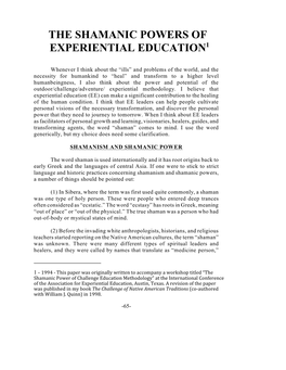 The Shamanic Powers of Experiential Education1