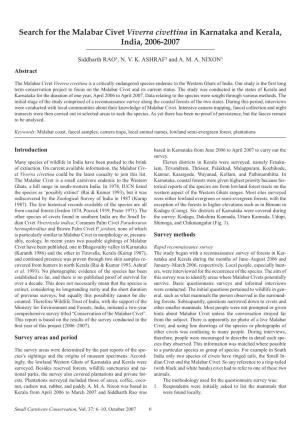 Search for the Malabar Civet Viverra Civettina in Karnataka and Kerala, India, 2006-2007