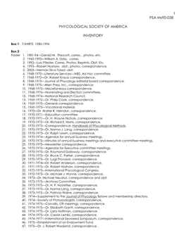 1 PSA Ms90-038 PHYCOLOGICAL SOCIETY of AMERICA INVENTORY