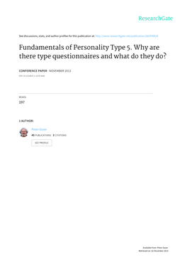 Fundamentals of Personality Type 5. Why Are There Type Questionnaires and What Do They Do?