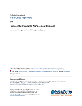 Humane Cat Population Management Guidance