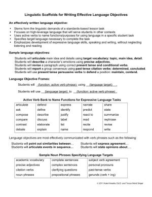 Linguistic Scaffolds for Writing Effective Language Objectives