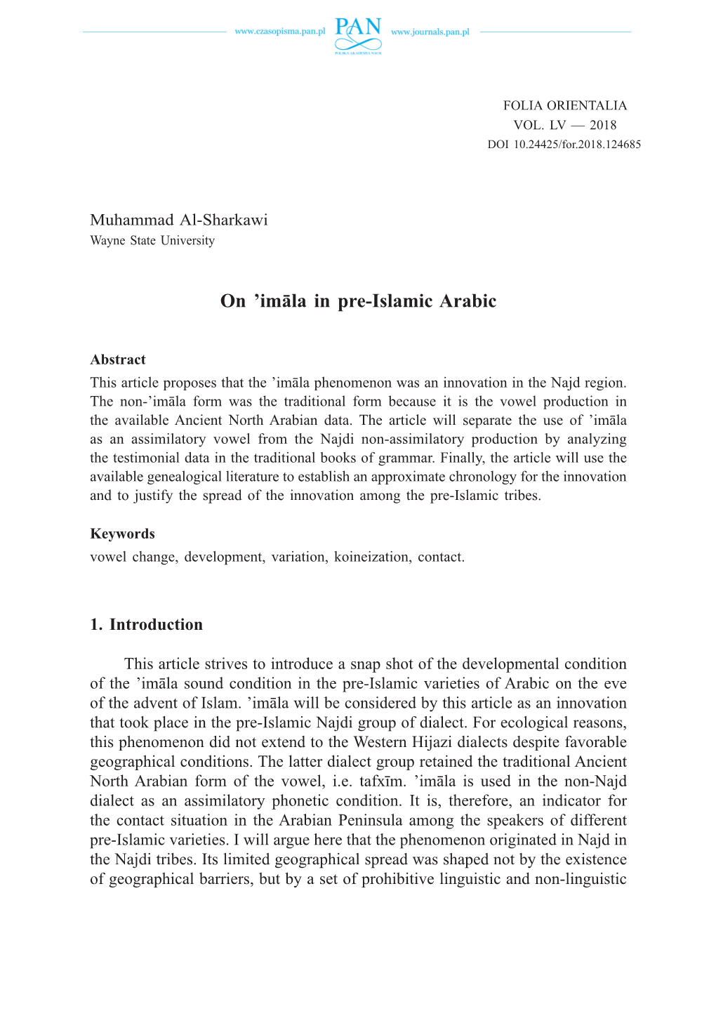 On 'Imāla in Pre-Islamic Arabic