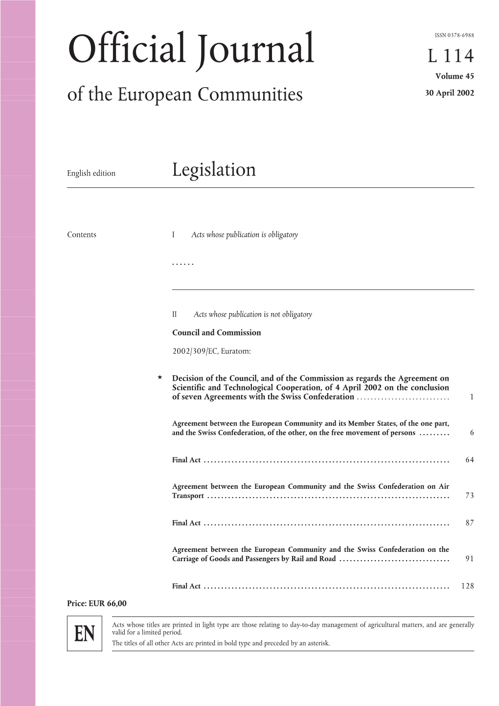 Official Journal L 114 Volume 45 of the European Communities 30 April 2002