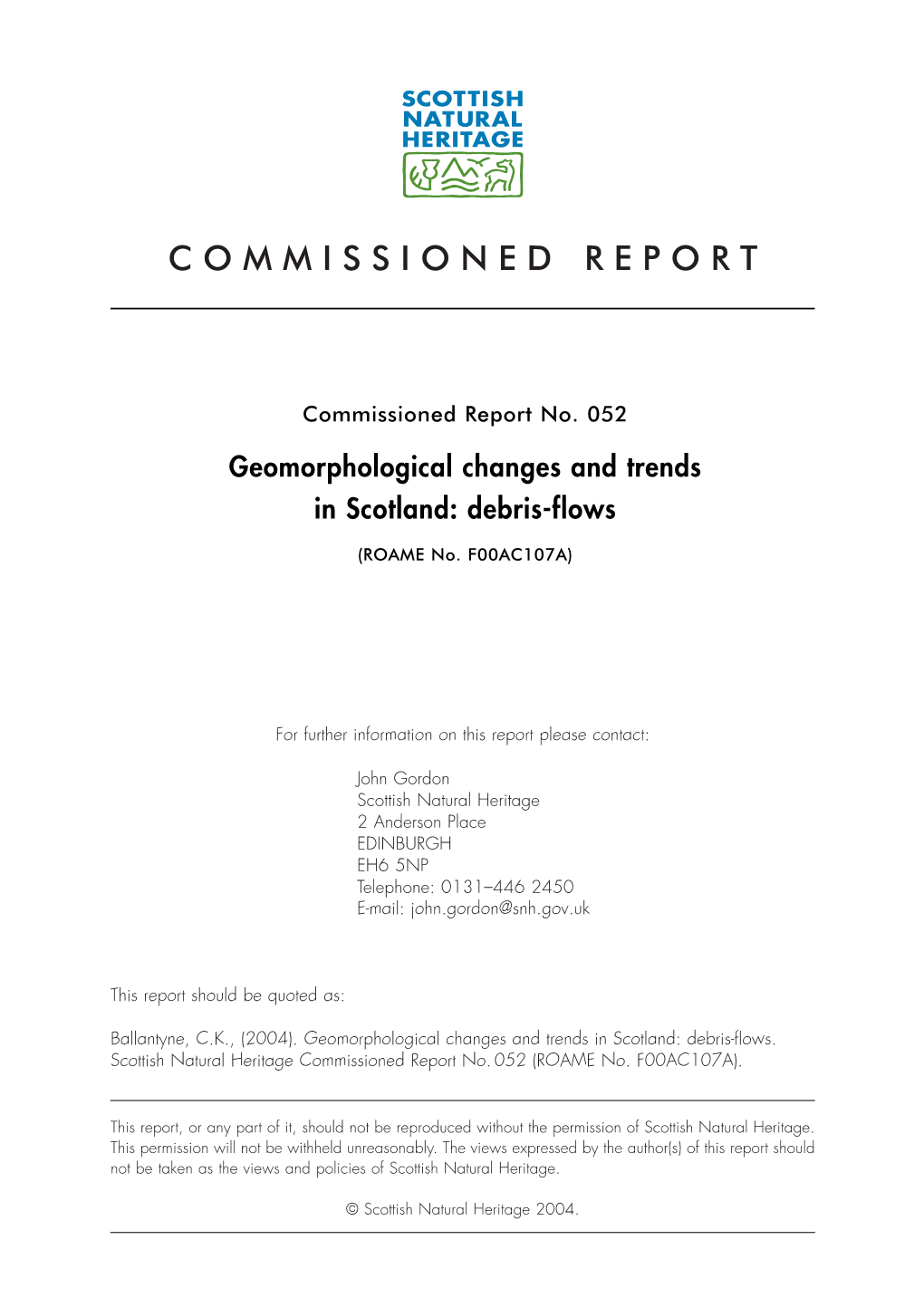 Geomorphological Changes and Trends in Scotland: Debris Flows