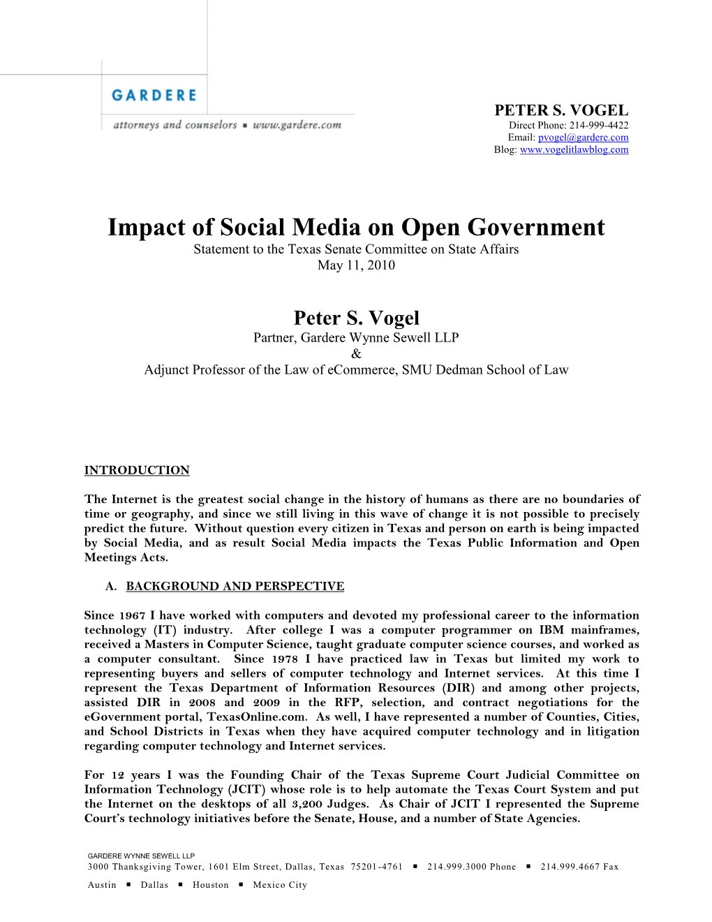 Impact of Social Media on Open Government, Peter Vogel