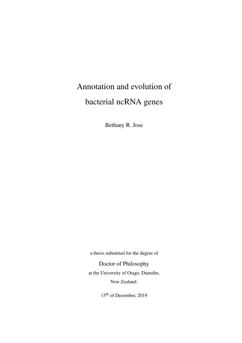 Annotation and Evolution of Bacterial Ncrna Genes