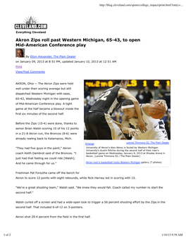 Akron Zips Roll Past Western Michigan, 65-43, to Open Mid-American Conference Play