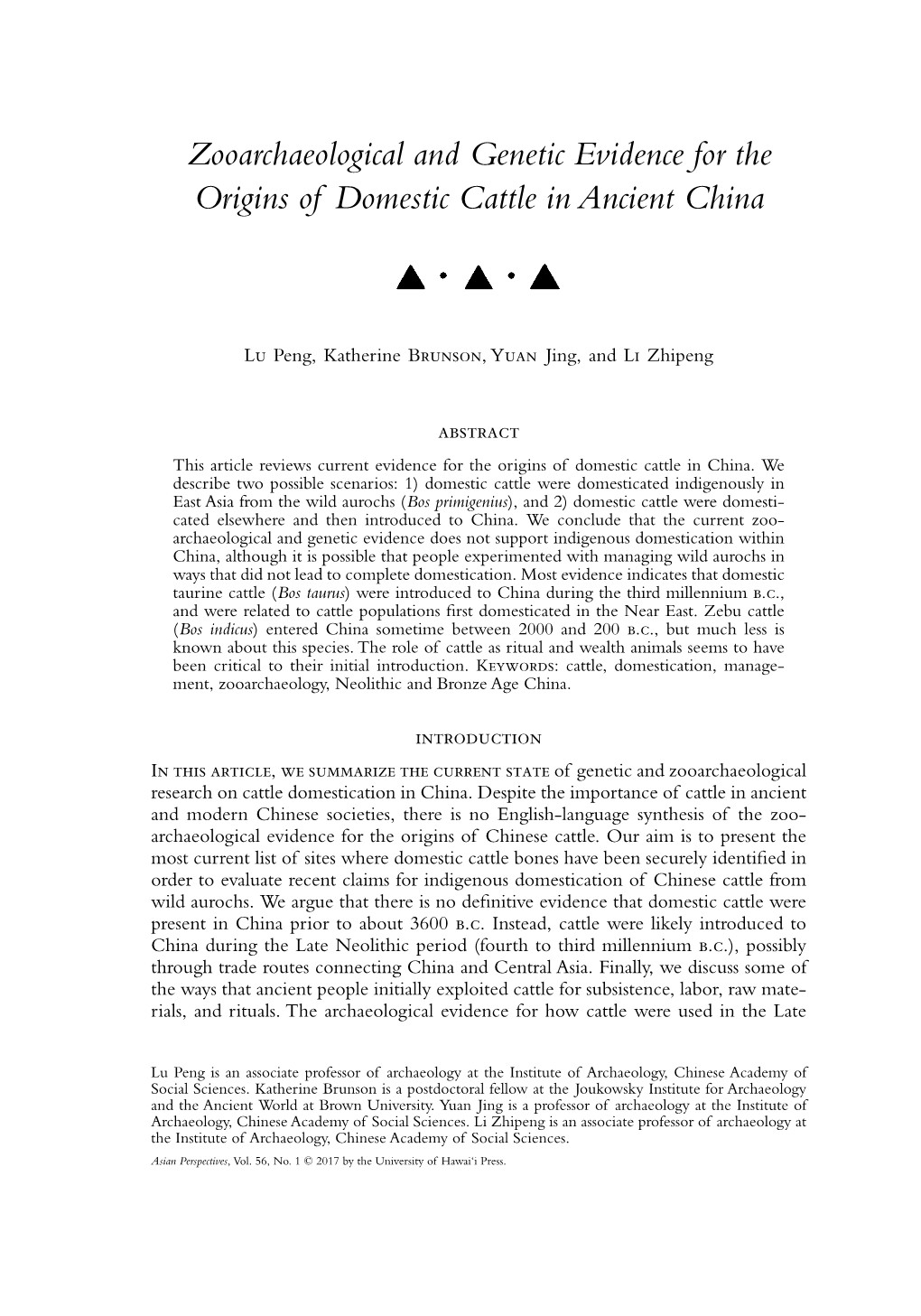 Zooarchaeological and Genetic Evidence for the Origins of Domestic Cattle in Ancient China