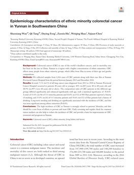 Epidemiology Characteristics of Ethnic Minority Colorectal Cancer in Yunnan in Southwestern China