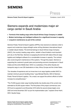 Siemens Expands and Modernizes Major Air Cargo Center in Saudi Arabia