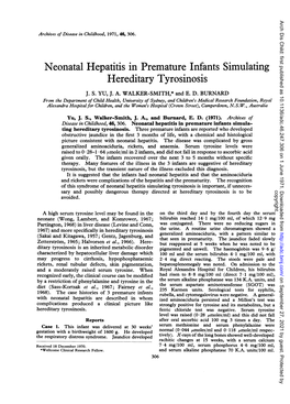 Neonatal Hepatitis in Premature Infants Simulating Hereditary Tyrosinosis J