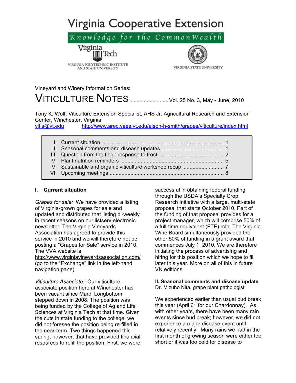 Viticulture Notes May-June 2010