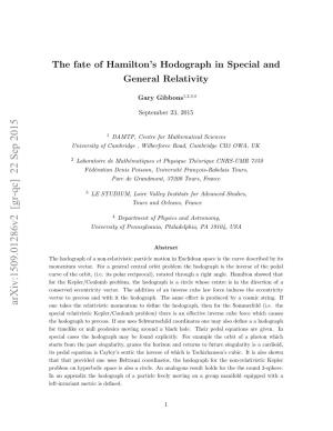 The Fate of Hamilton's Hodograph in Special and General Relativity