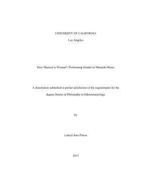 Performing Gender in Mariachi Music a Dissertation Submitted in Pa