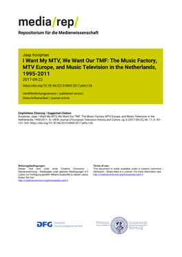 The Music Factory, MTV Europe, and Music Television in the Netherlands, 1995-2011 2017-09-22