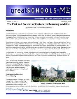Volume 11, Issue 1 January 16, 2013 the Past and Present of Customized Learning in Maine