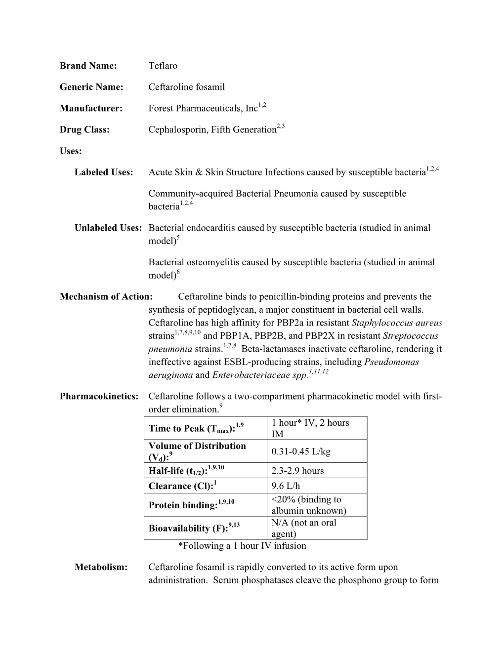 Teflaro Generic Name: Ceftaroline Fosamil Manufacturer