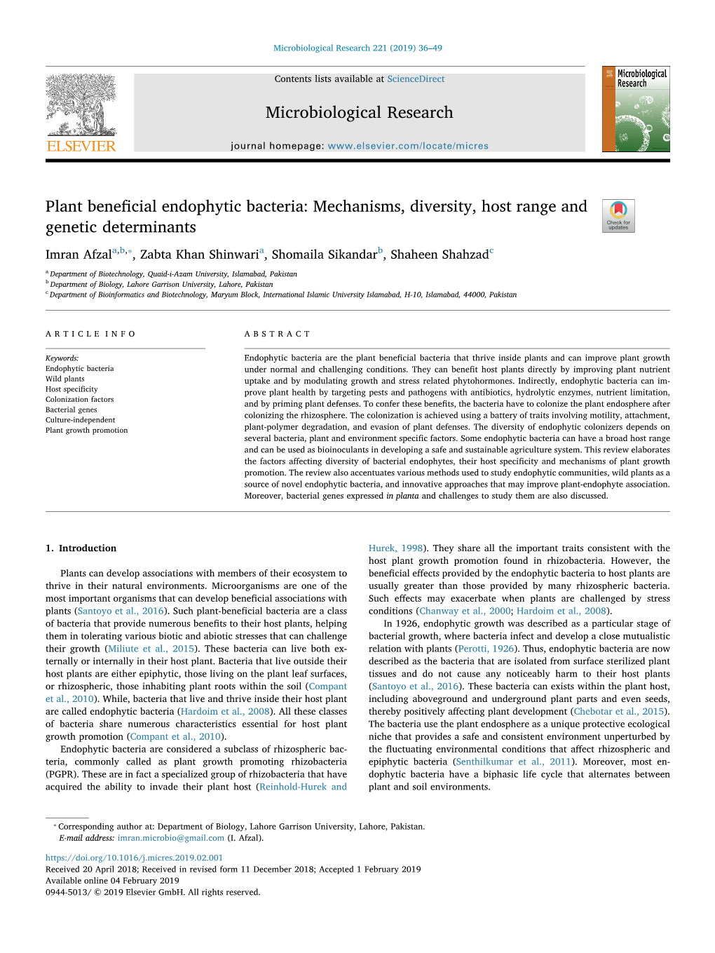 Microbiological Research Plant Beneficial Endophytic Bacteria