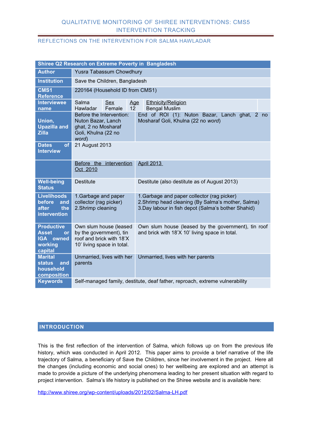 Qualitative Monitoring of Shiree Interventions: Cms5 Intervention Tracking- Roi (1)