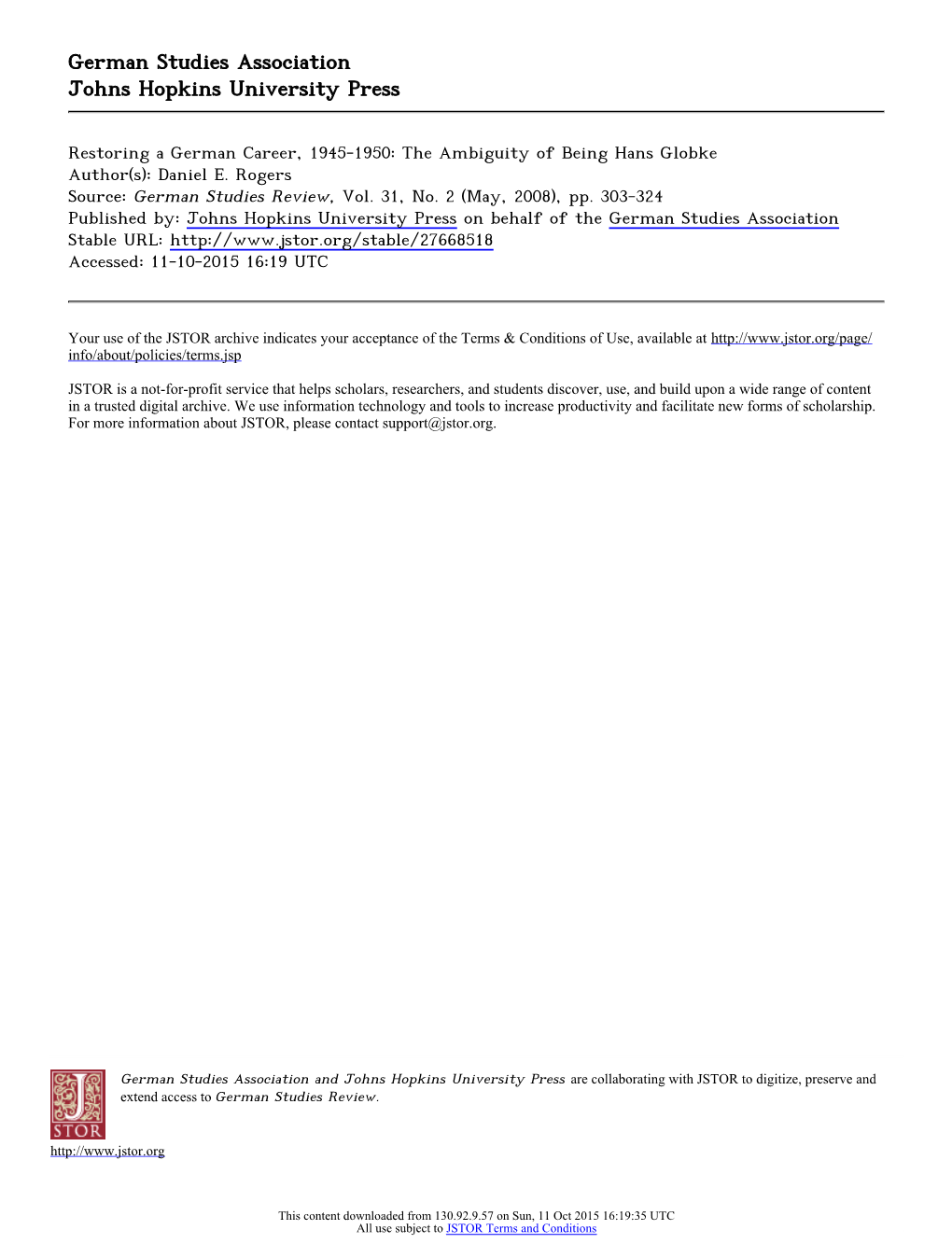 German Studies Association Johns Hopkins University Press