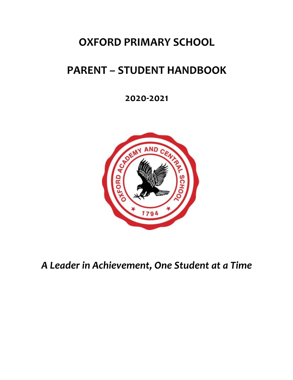 Oxford Primary School Parent – Student Handbook