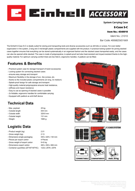 Features & Benefits Technical Data Logistic Data