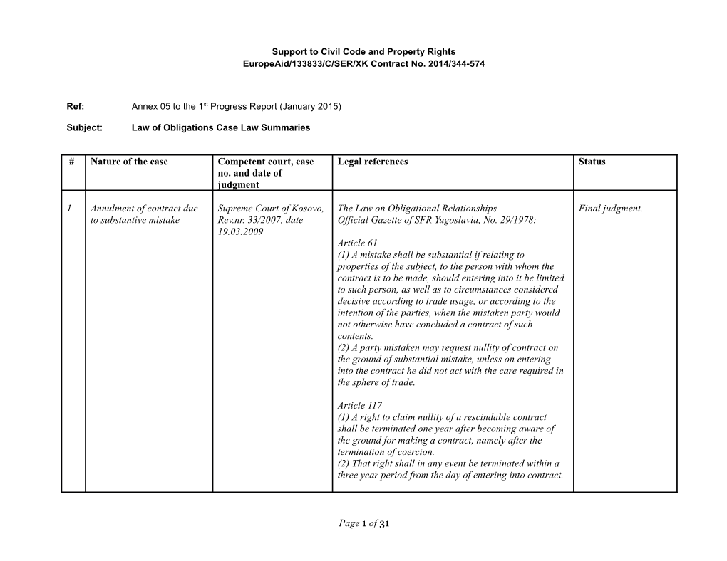 Subject: Law of Obligations Case Law Summaries