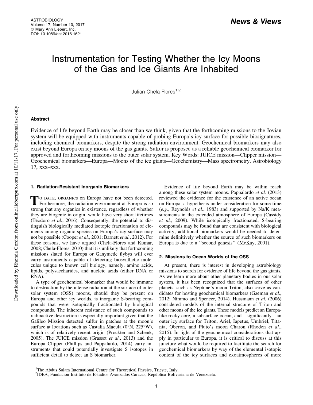 Instrumentation for Testing Whether the Icy Moons of the Gas and Ice Giants Are Inhabited