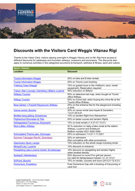 Discounts with the Visitors Card Weggis Vitznau Rigi