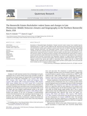 The Bonneville Estates Rockshelter Rodent Fauna and Changes in Late Pleistocene–Middle Holocene Climates and Biogeography in the Northern Bonneville Basin, USA