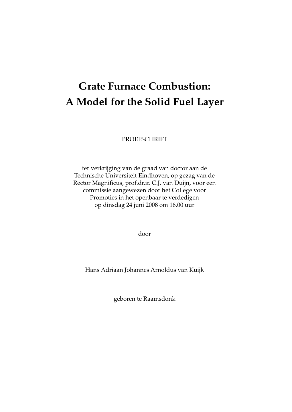 Grate Furnace Combustion: a Model for the Solid Fuel Layer