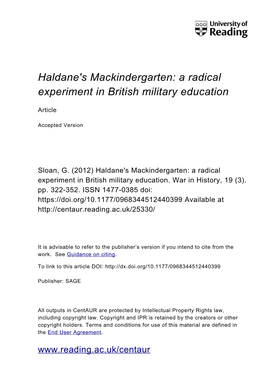 Haldane's Mackindergarten: a Radical Experiment in British Military Education