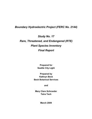 (RTE) Plant Species Inventory Final Report