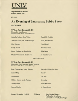 An Evening of Jazz Featuring Bobby Shew PROGRAM