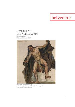 LOVIS CORINTH LIFE, a CELEBRATION! Upper Belvedere 18 June to 3 October 2021