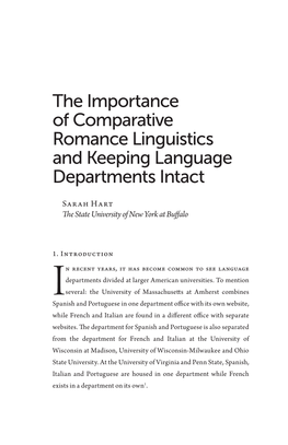 The Importance of Comparative Romance Linguistics and Keeping Language Departments Intact