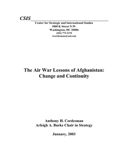 The Air War Lessons of Afghanistan: Change and Continuity