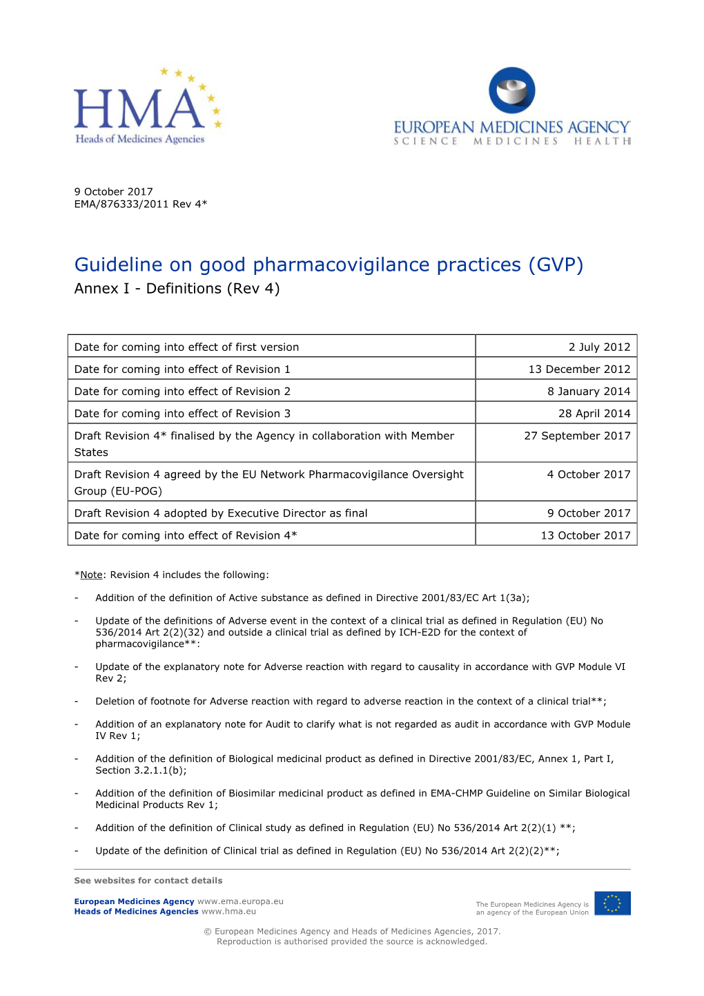 Guideline on Good Pharmacovigilance Practices (GVP) Annex I - Definitions (Rev 4)