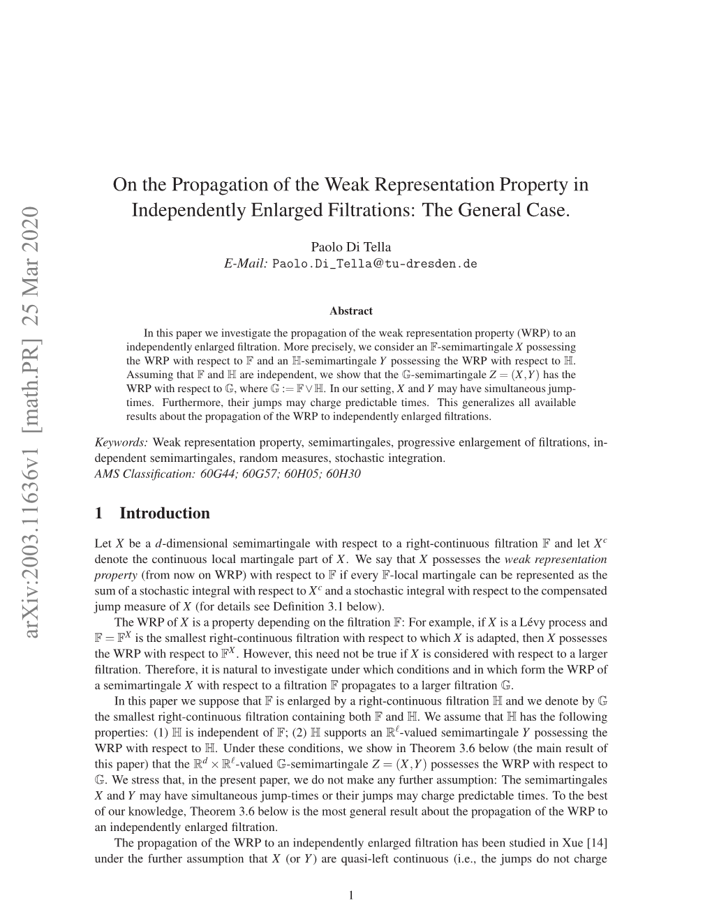 On the Propagation of the Weak Representation Property In