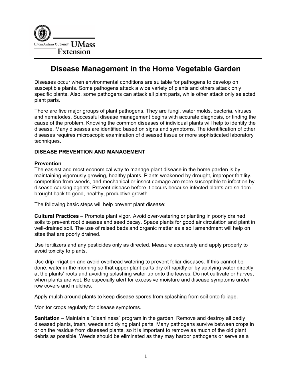 Disease Management in the Home Vegetable Garden