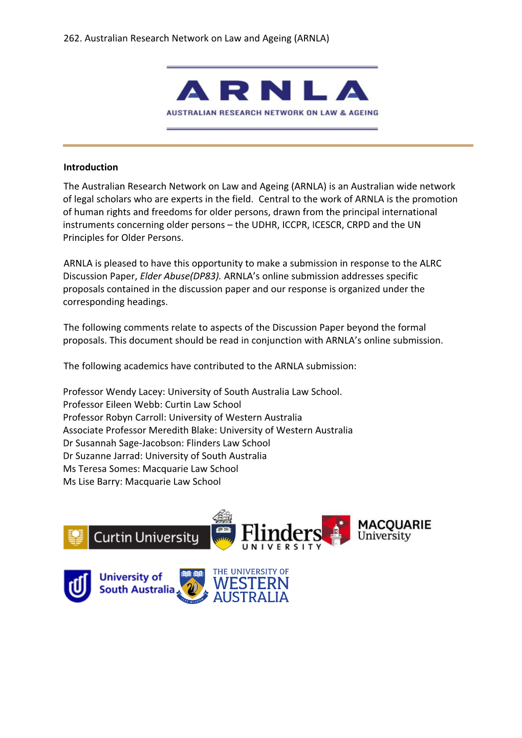 262. Australian Research Network on Law and Ageing (ARNLA)