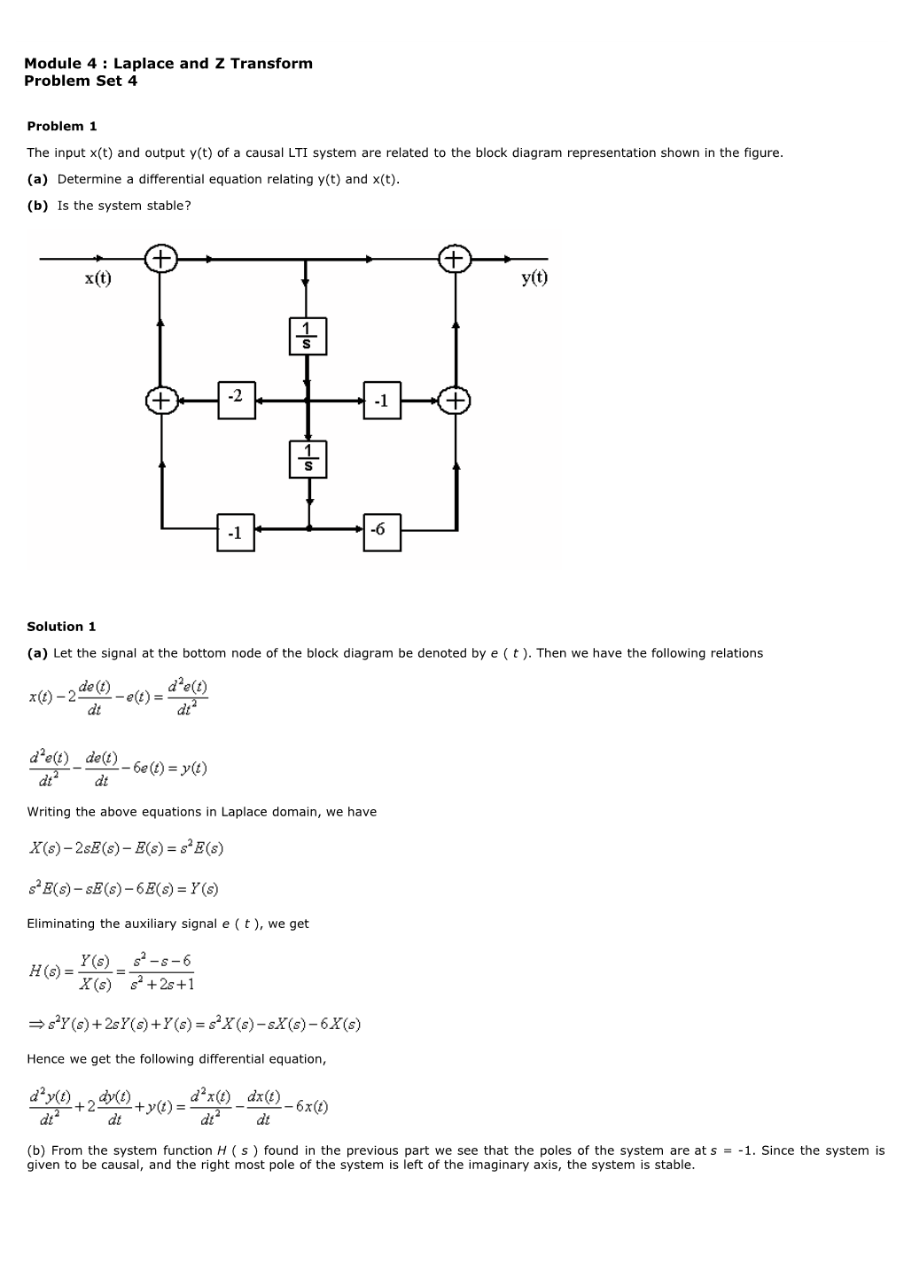 Module 4 : Laplace and Z Transform Problem Set 4