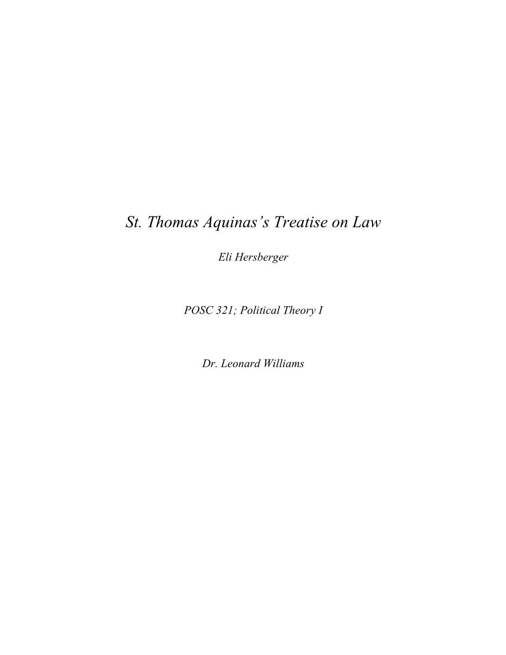 St. Thomas Aquinas's Treatise On