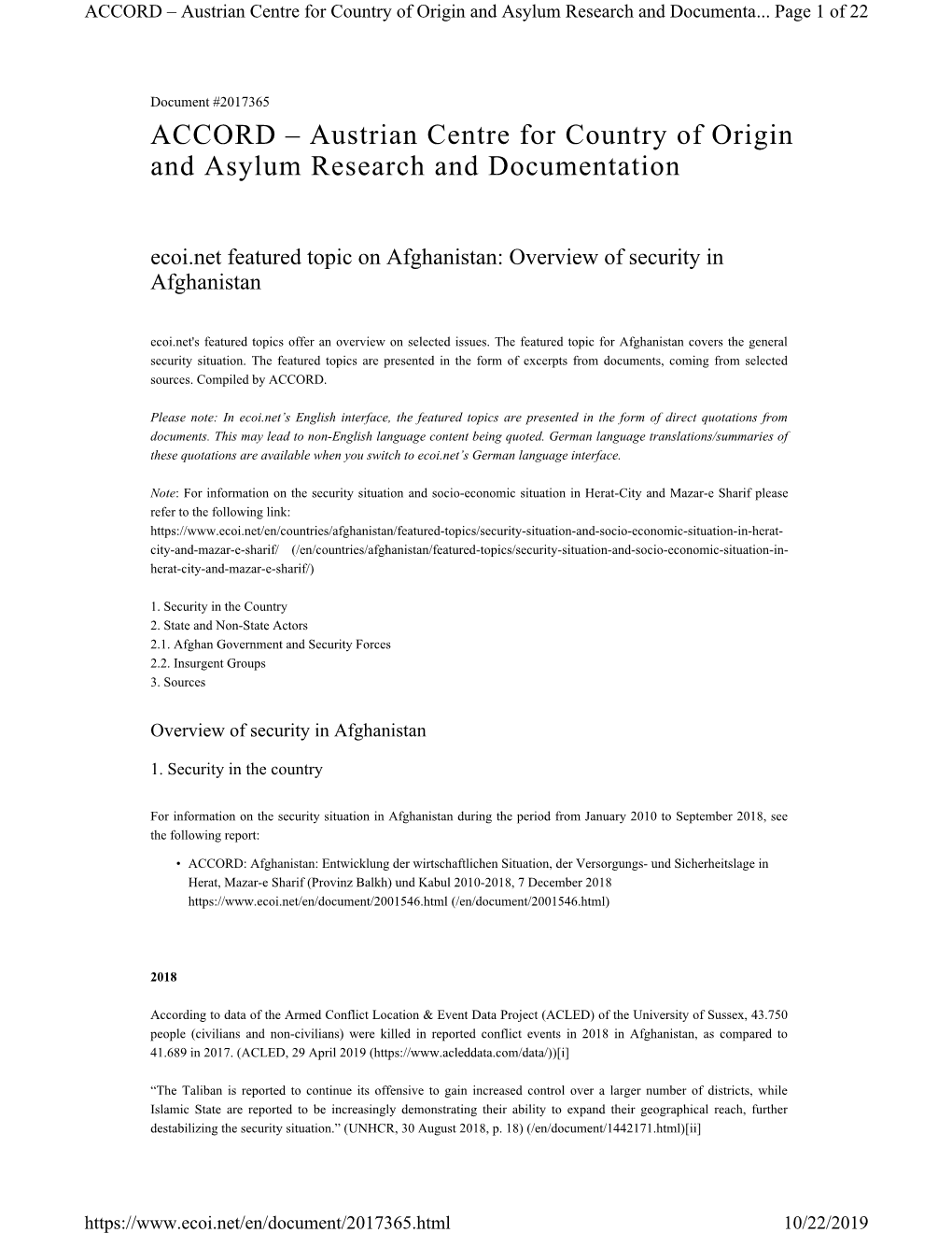 ACCORD – Austrian Centre for Country of Origin and Asylum Research and Documentation