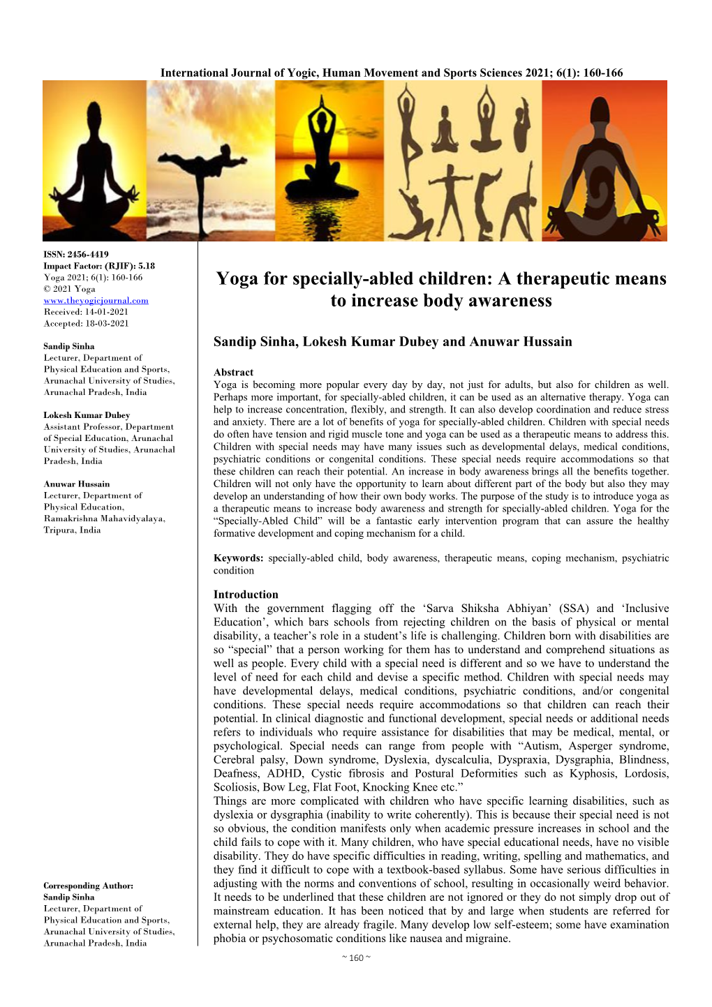 Yoga for Specially-Abled Children: a Therapeutic Means to Increase Body