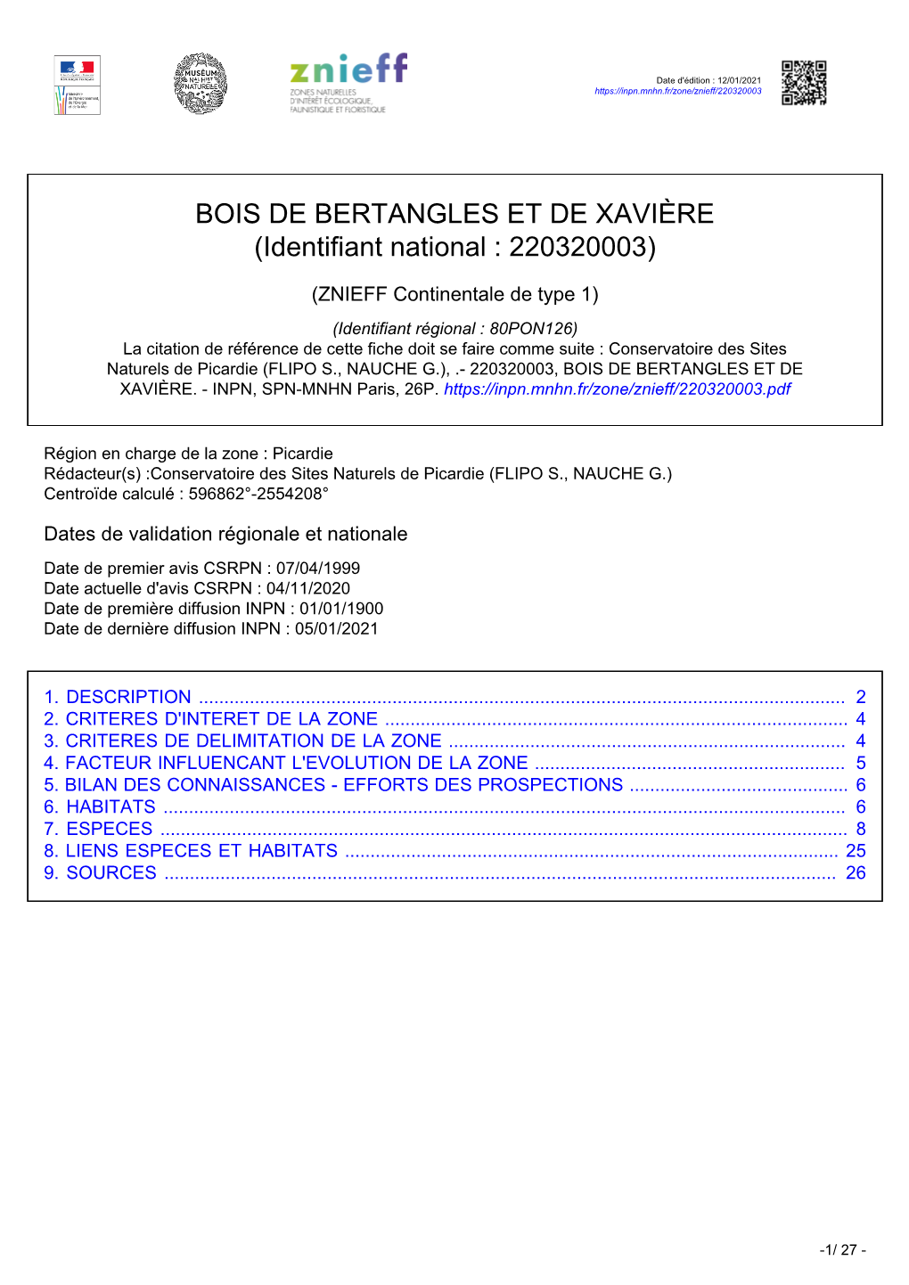 BOIS DE BERTANGLES ET DE XAVIÈRE (Identifiant National : 220320003)