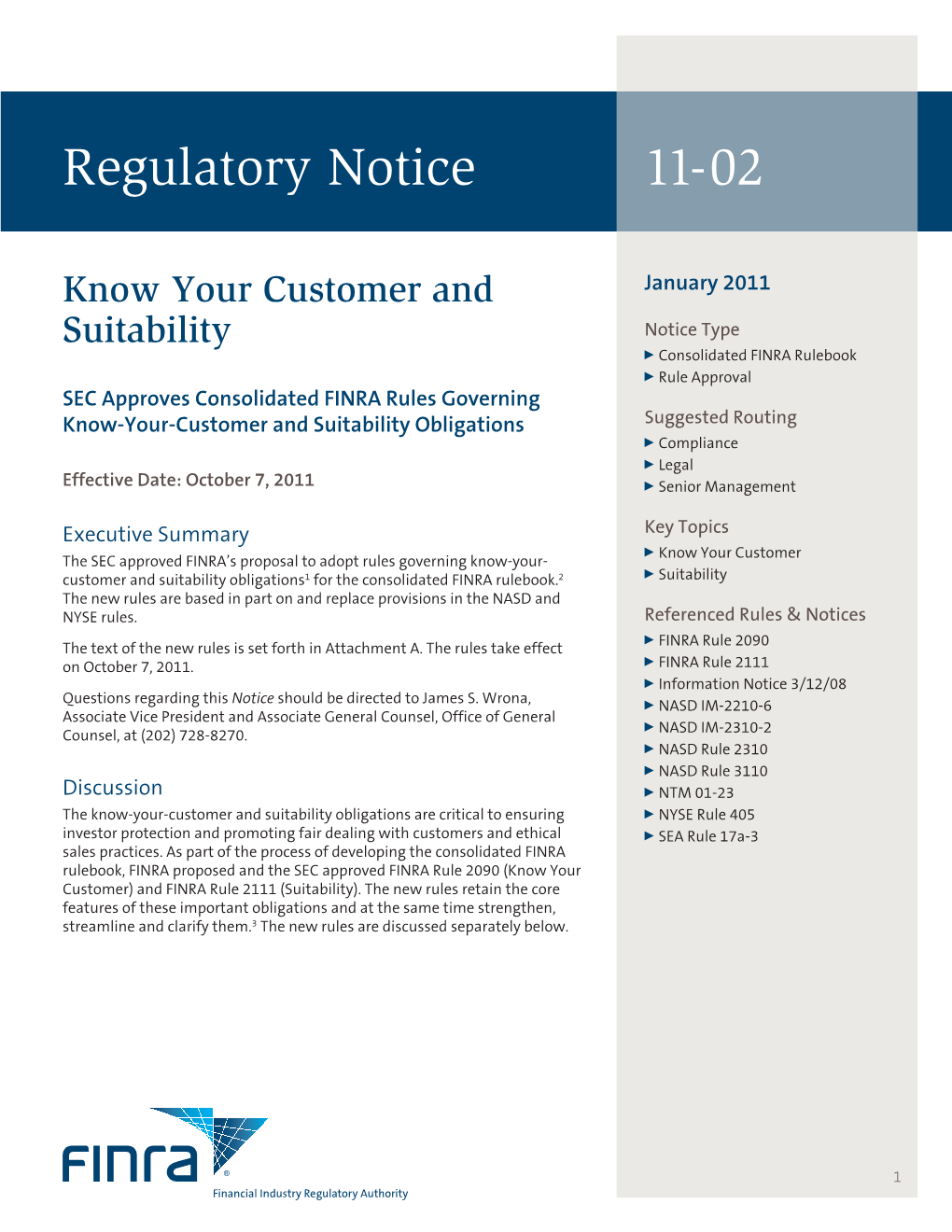 Regulatory Notice 11-02