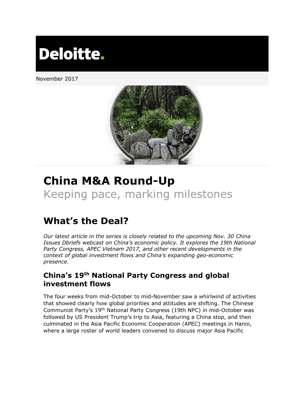 China M&A Round-Up, November 2017 Download The